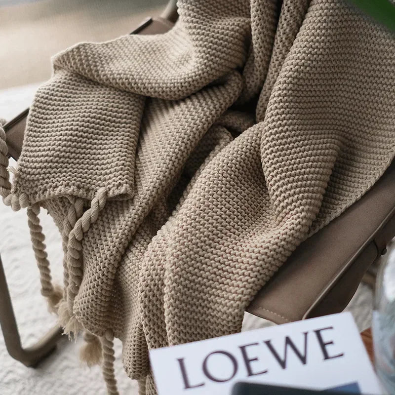 Jeté en Tricot Nordique Motif Géométrique - Épais