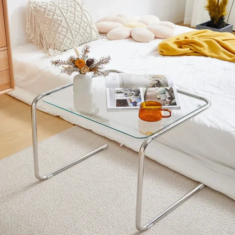 Table d'Appoint Verre et Inox - Design Contemporain
