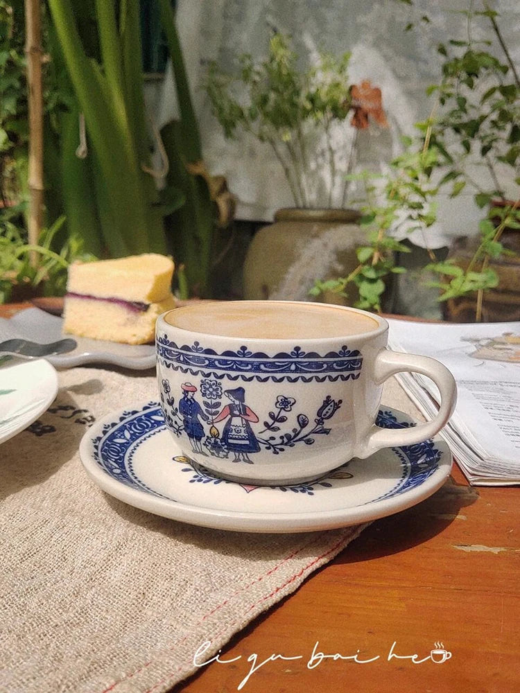 Tasse à Café Peinte Main Motif Champêtre Rétro