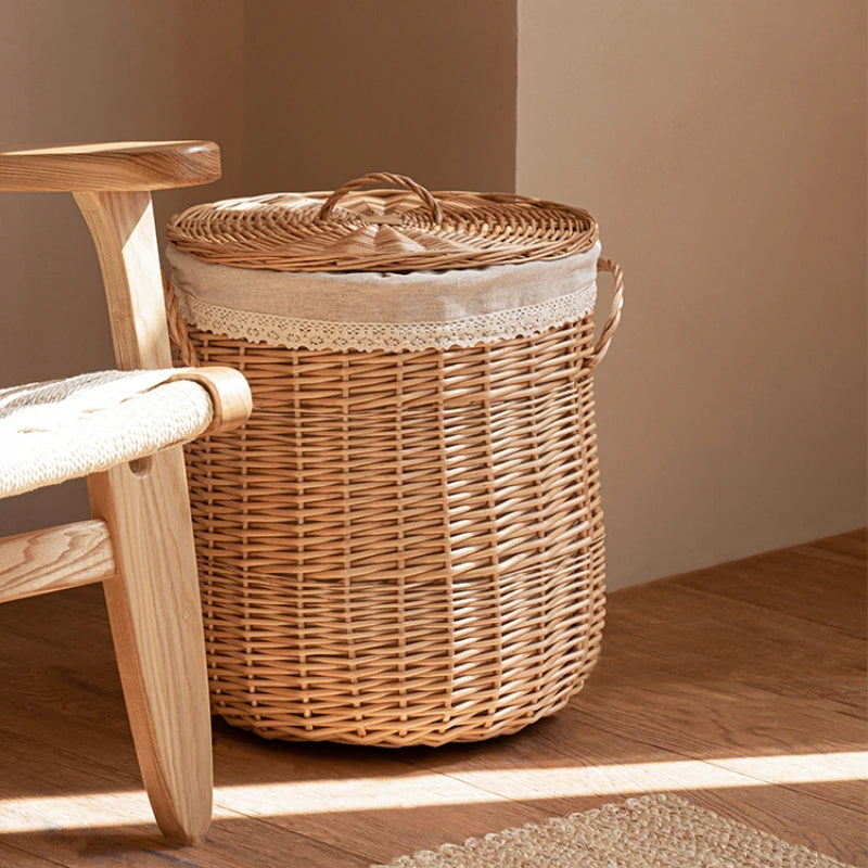 Panier à Linge Tressé en Osier avec Couvercle