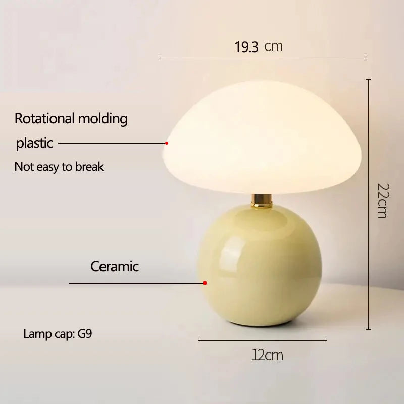 Lampe de Table Champignon en Céramique - Style Nordique Crème