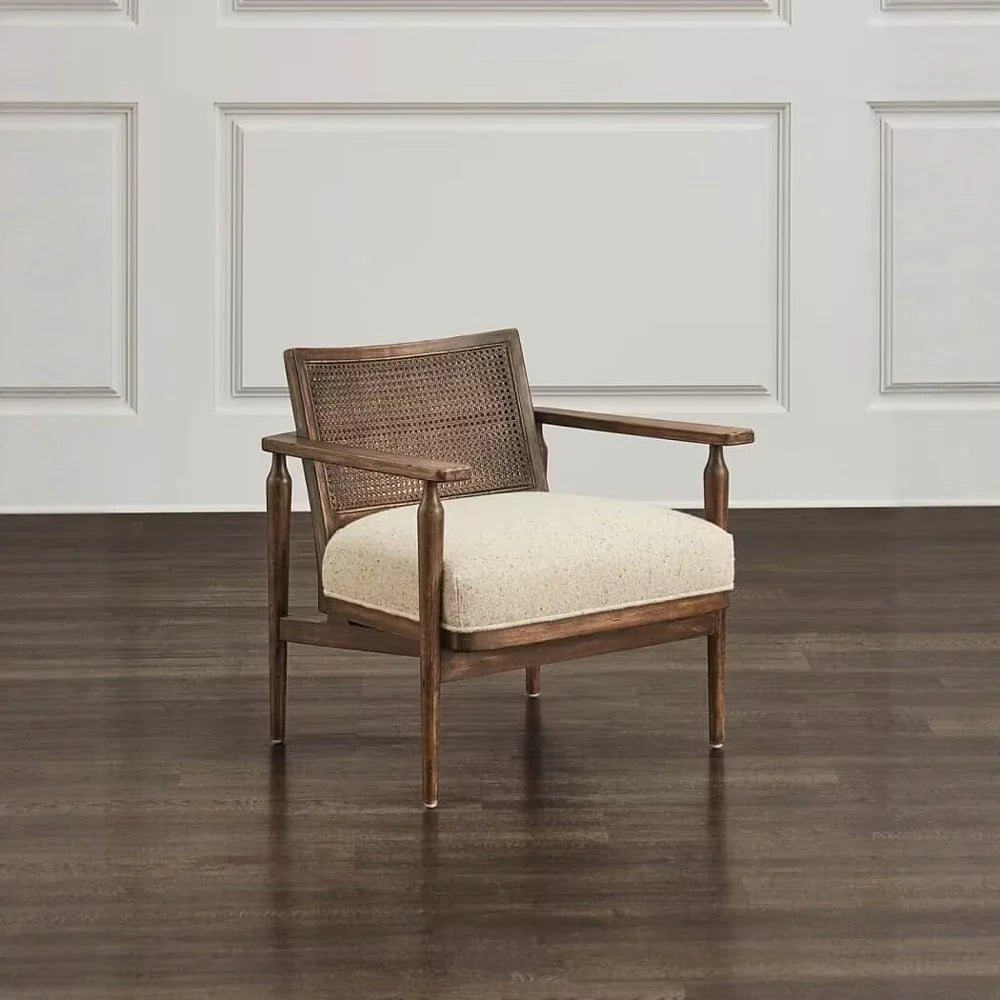 Wabi-Sabi Rattan Armchair – Vintage Wood & Cane Accent Chair