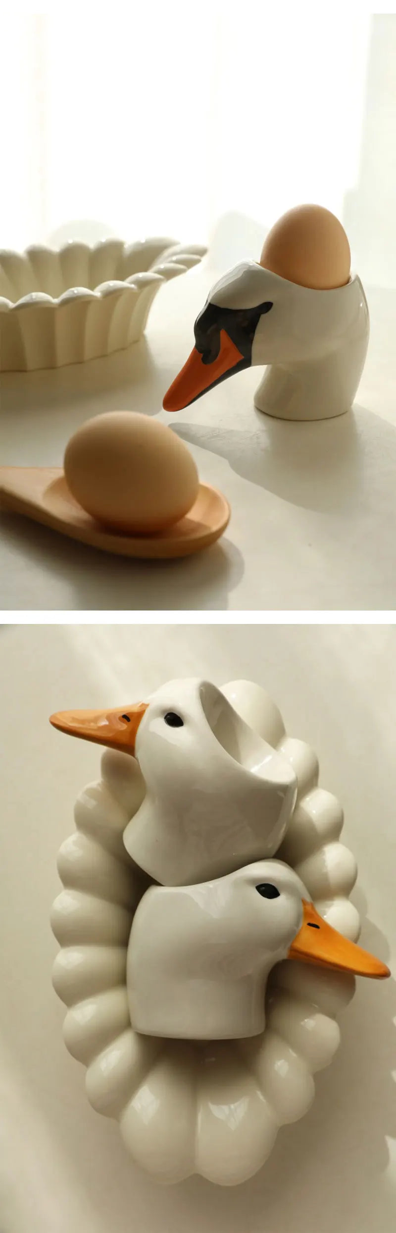 Assiette à Œufs Céramique Tête de Cygne Peinte Main