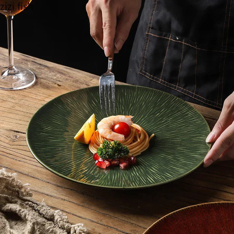 Assiette en Céramique Effet Rayures Style Vintage