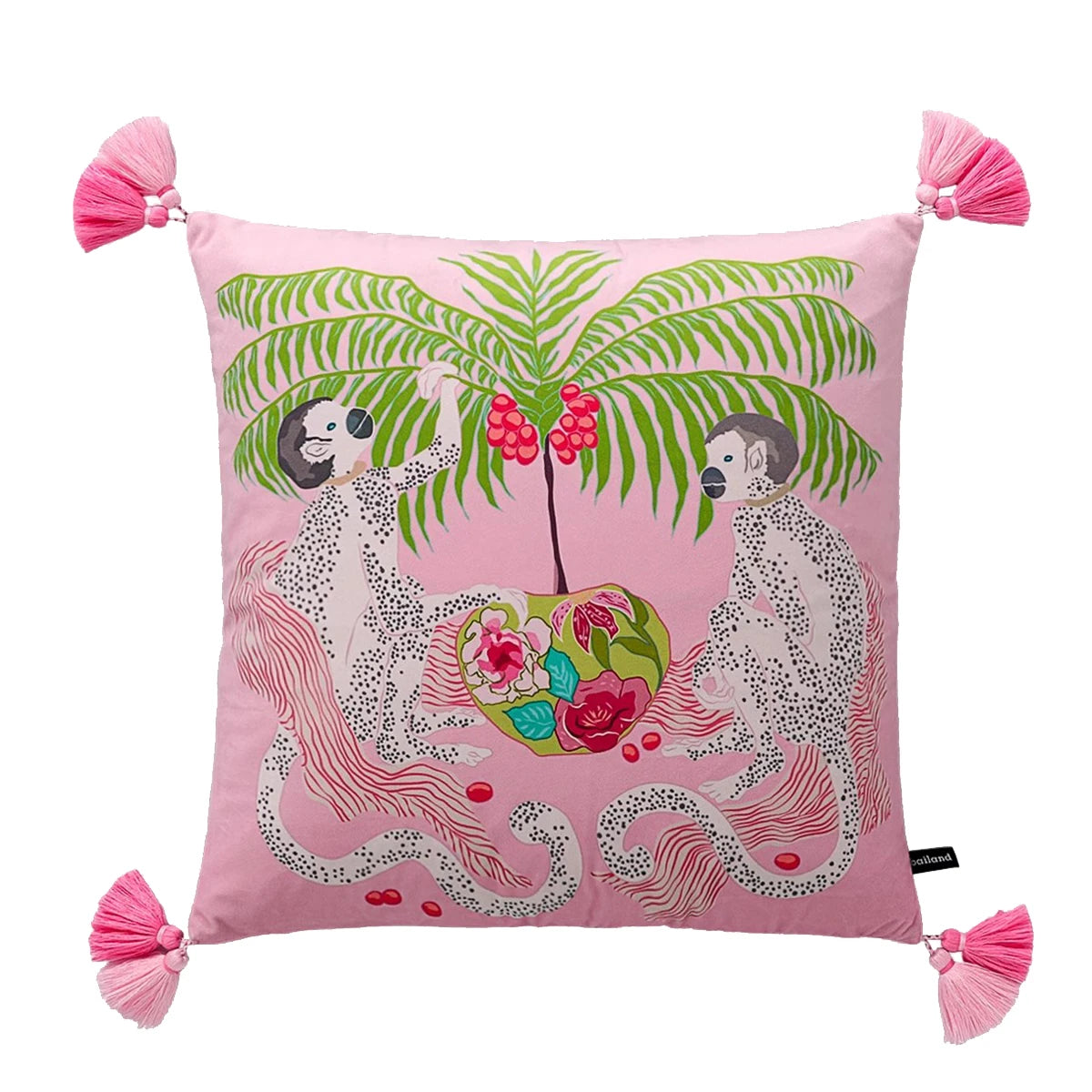 Housse de Coussin Velours Motif Léopard à Pompons