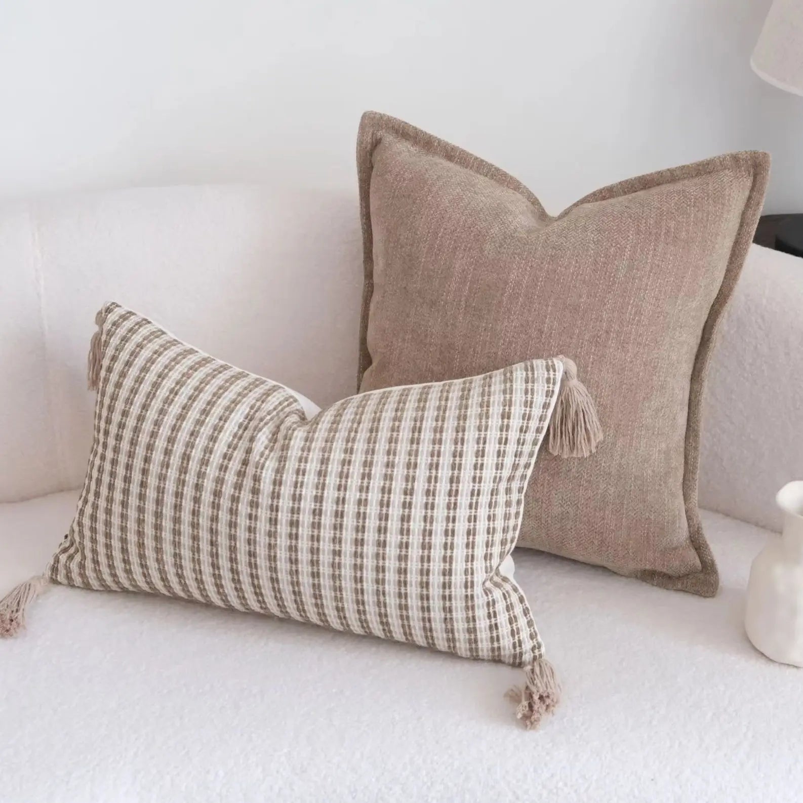Housse de Coussin Rayée Texturée - Style Farmhouse Bohème