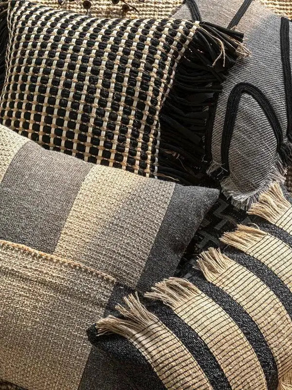 Housse de Coussin Corde de Chanvre Large Bordure Tressée