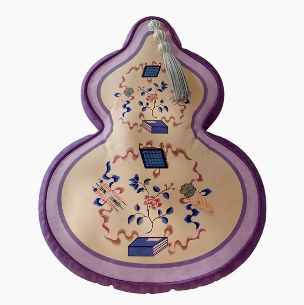 Coussin Décoratif Forme Gourde - Motif Floral et Oiseaux
