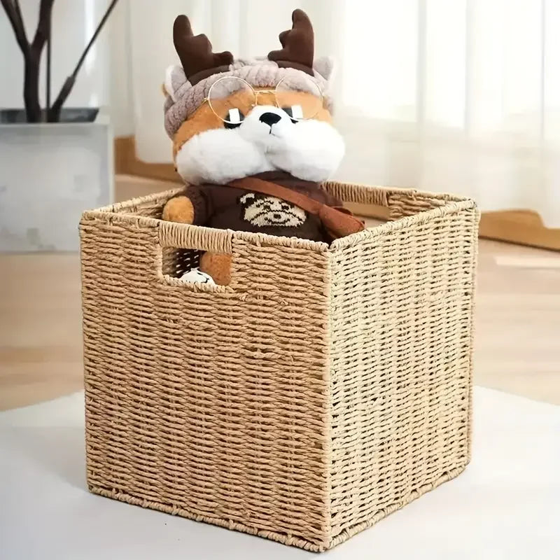 Panier de Rangement en Rotin Tressé Pliable