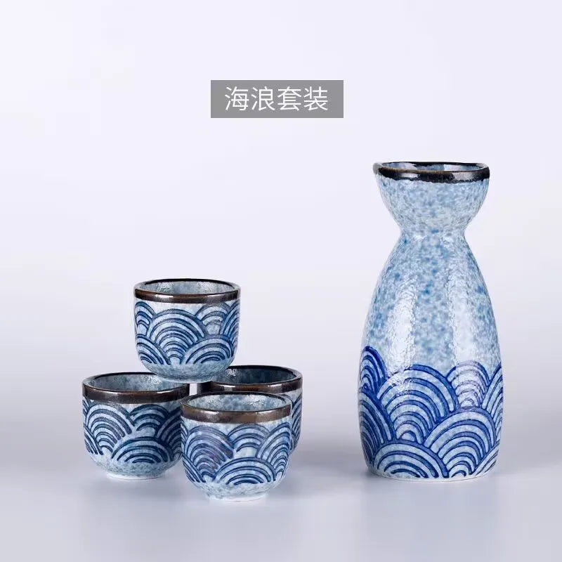 Service à Saké Japonais en Céramique - Bouteille et Tasses