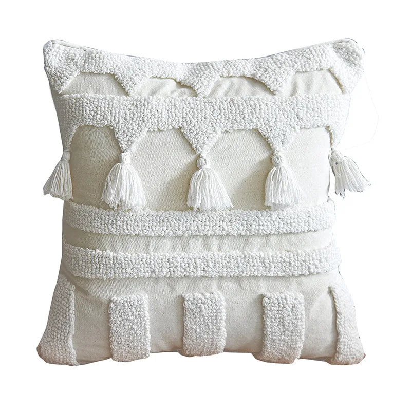 Housse de Coussin Blanche Bohème Tuftée Faite Main
