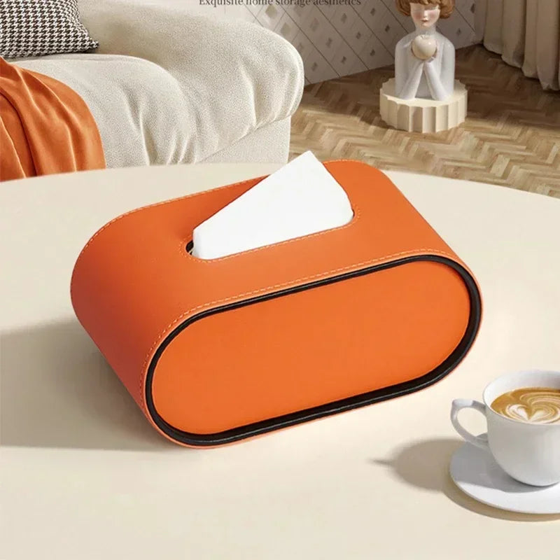 Boîte à Mouchoirs Ovale en Cuir Luxe Léger