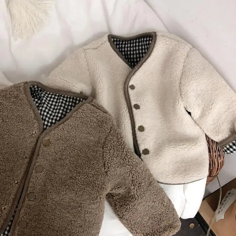 Veste Enfant Réversible Chaude à Carreaux