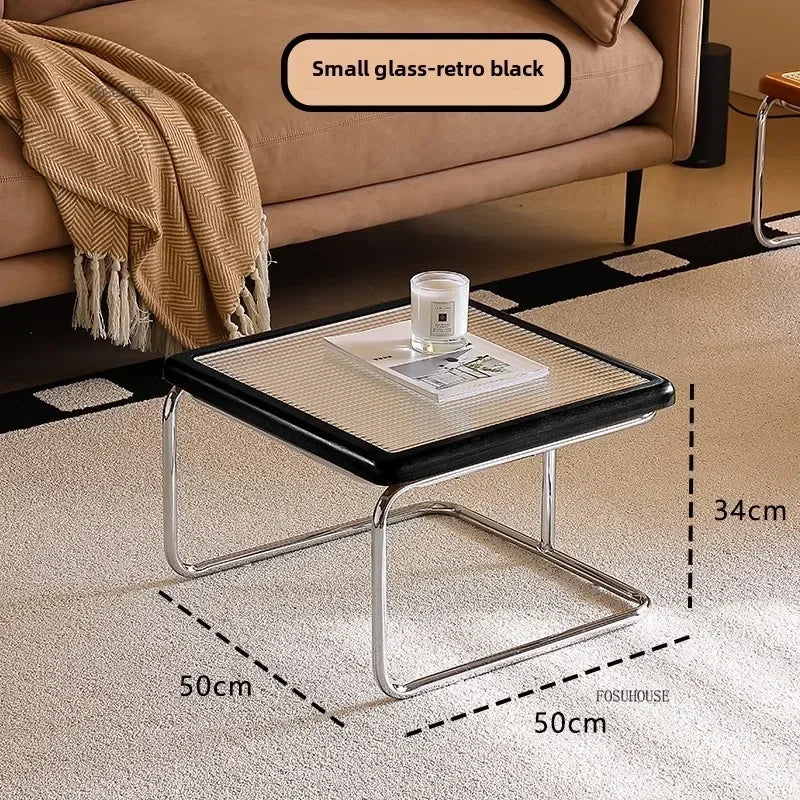 Table d'Appoint en Rotin Plateau Verre Style Rétro