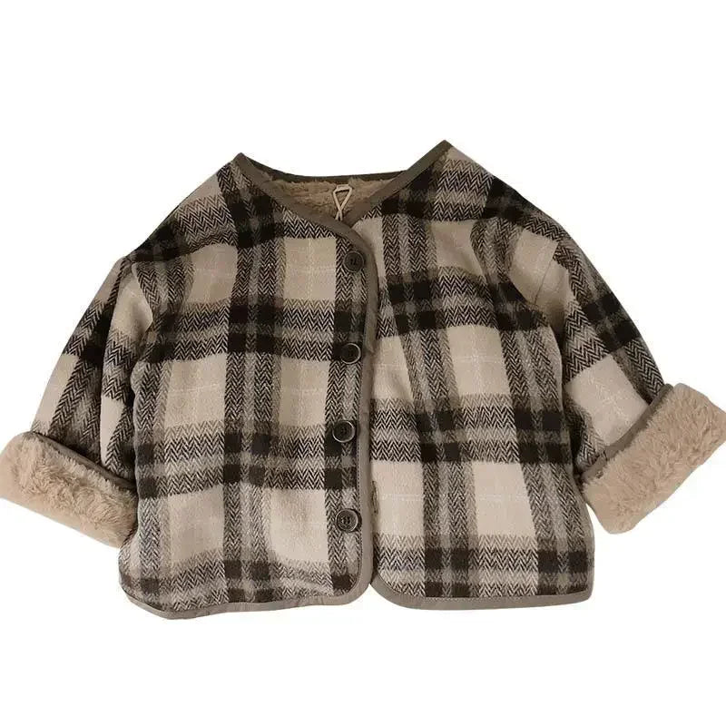Manteau Enfant en Laine à Carreaux Peluche