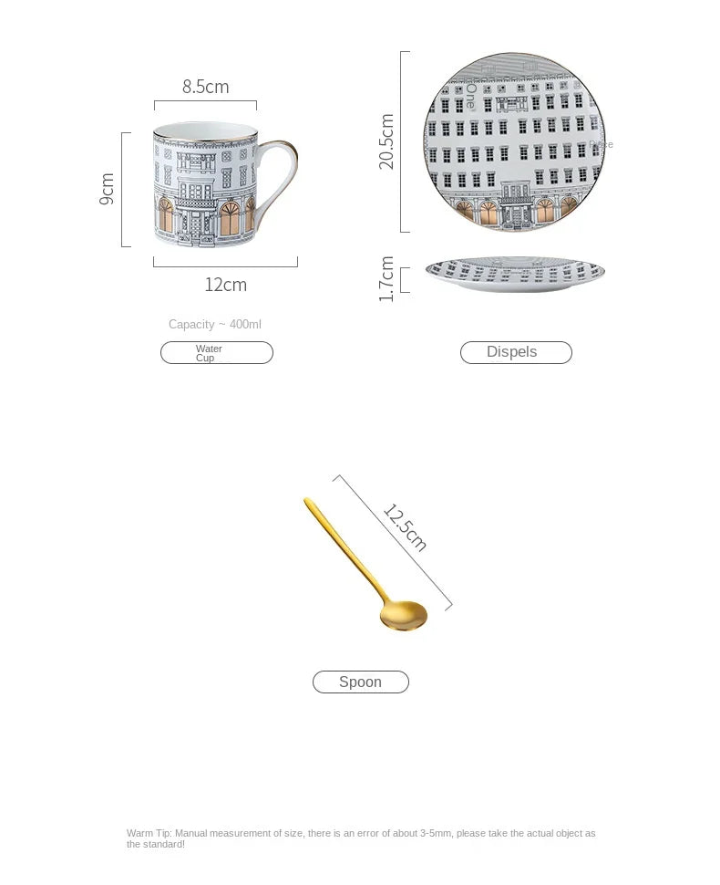 Tasse à Café Européenne Peinte Dorée avec Soucoupe