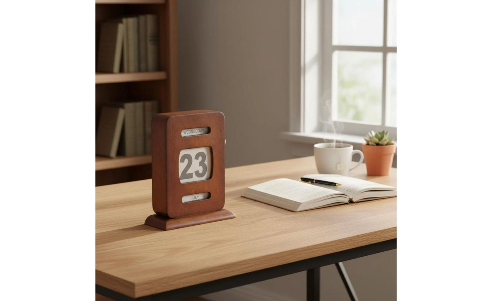 Calendrier Perpétuel Rétro Bois Réglable pour Bureau