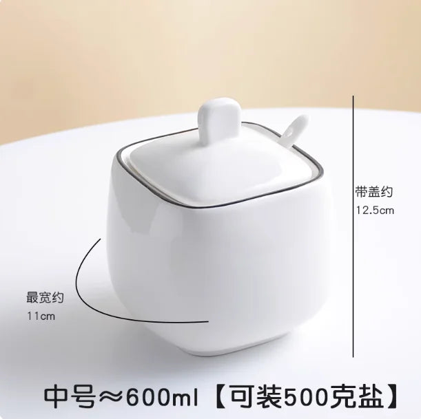 Salière et Sucrier en Céramique Blanche avec Cuillère