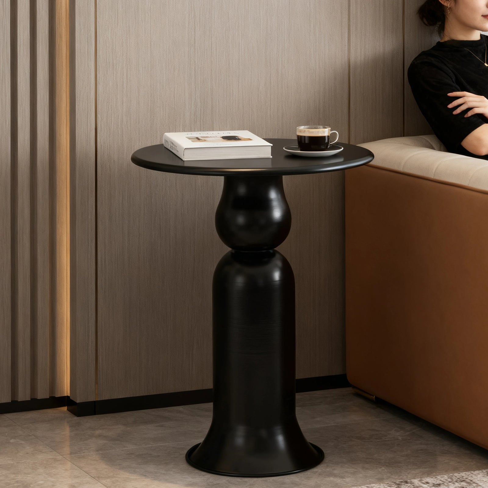 Table Basse Ronde en Métal avec Rangement - Style Italien