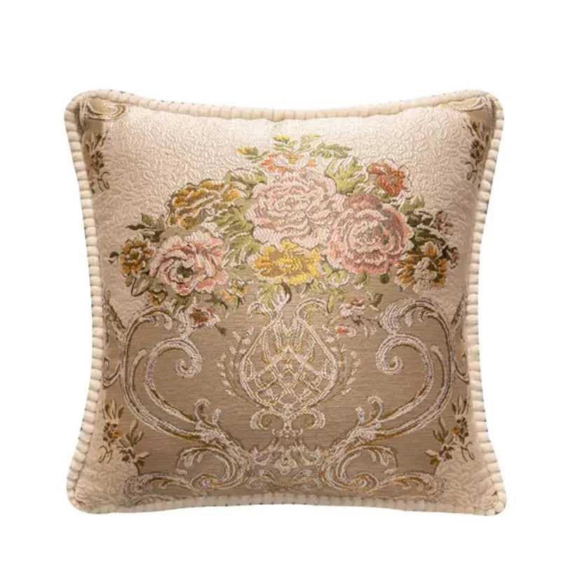 Housse de Coussin Vienne Jacquard Floral Européen avec Pompons