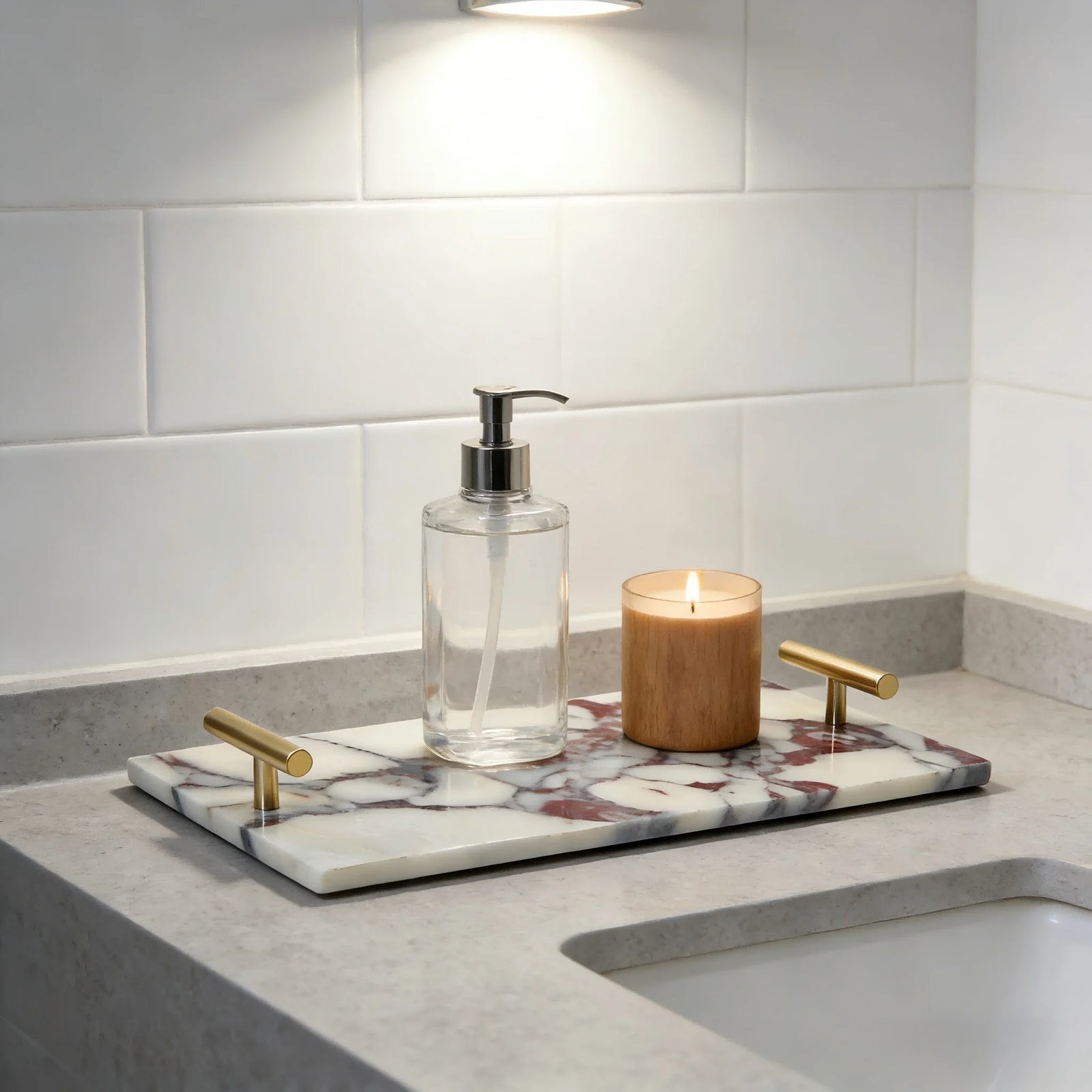 Plateau de Salle de Bain en Marbre Calacatta Viola