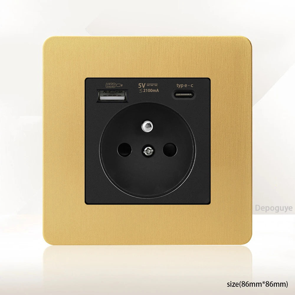 Interrupteur Mural Doré Style Vintage avec Prise USB-C
