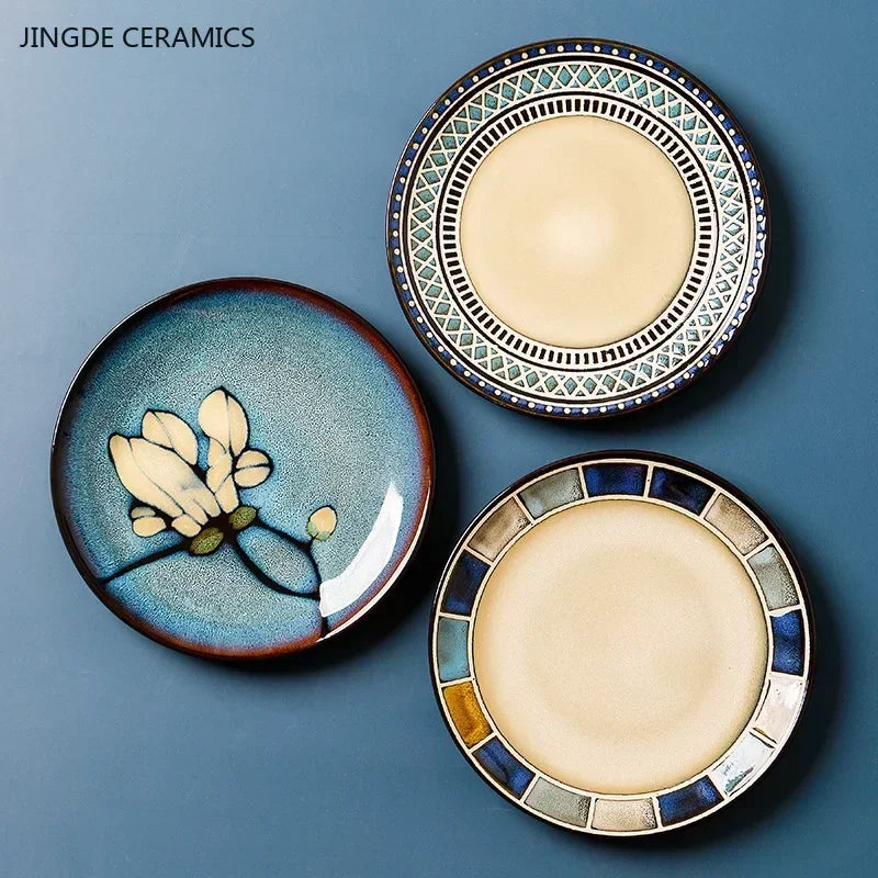 Assiette Plate en Céramique Fleurie - Style Européen