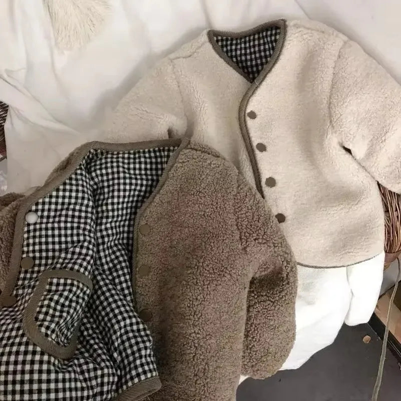 Veste Enfant Réversible Chaude à Carreaux