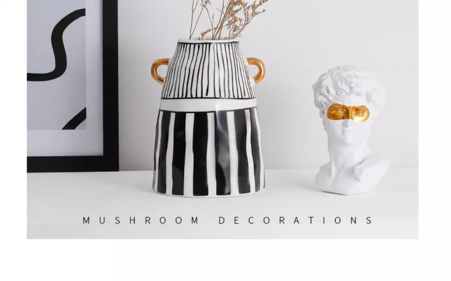 Vase Céramique Rayures Noir et Blanc pour Fleurs