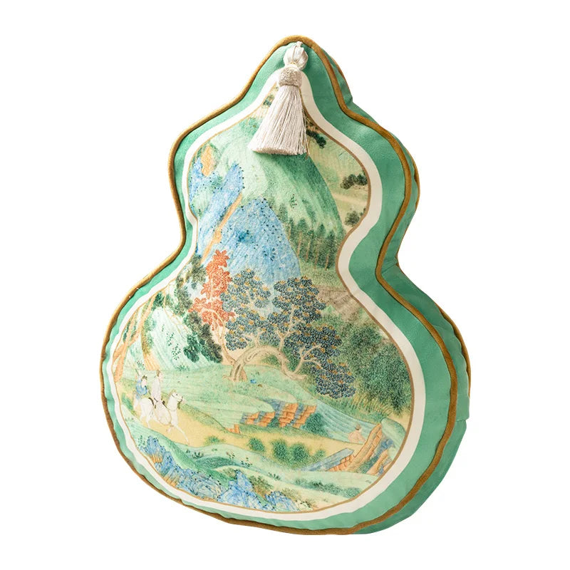 Coussin Décoratif Forme Gourde - Motif Floral et Oiseaux