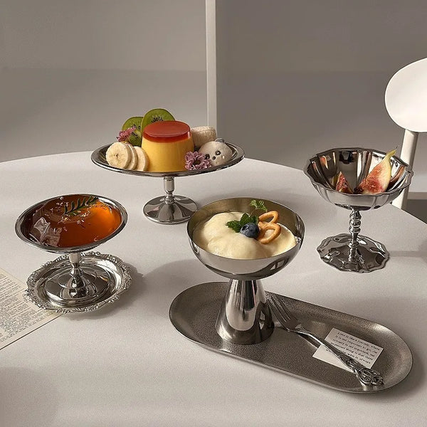 Coupe à Dessert Acier Inoxydable Style Rétro Base Haute