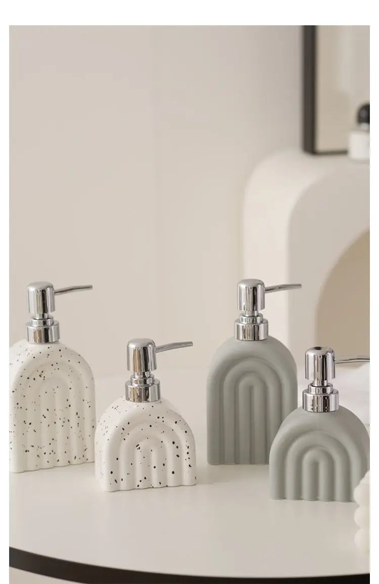 Distributeur de Savon Céramique Motif Encre Rayé