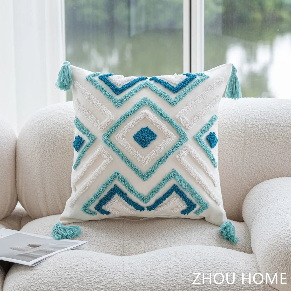 Housse de Coussin Bohème Capitonnée à Franges