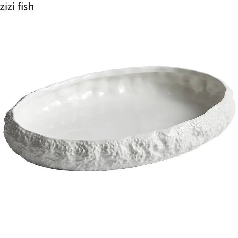 Assiette en Céramique Texture Rocheuse Blanc Pur