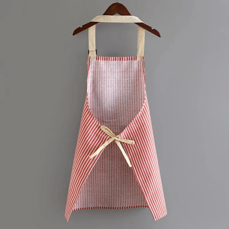 Tablier de Cuisine en Lin Rayé Sans Manches Ajustable