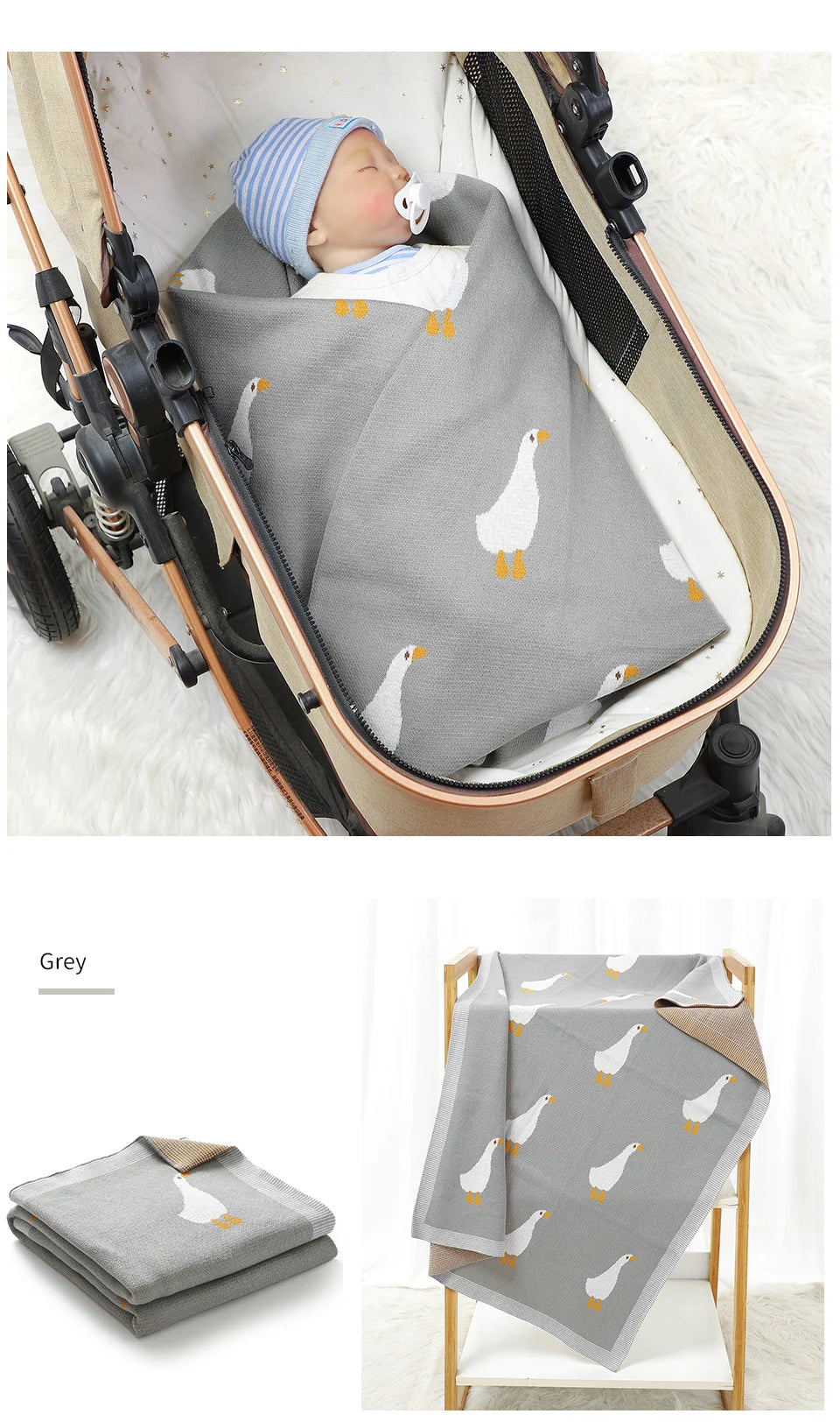 Couverture Bébé Coton Motif Oie Tricotée