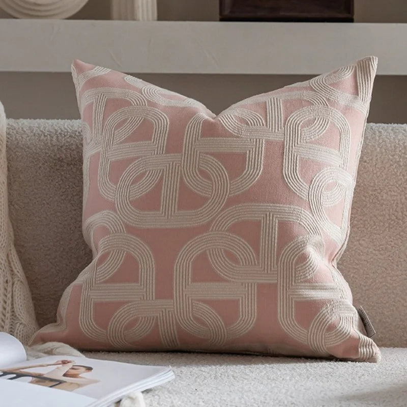Housse de Coussin Jacquard Géométrique Gris Avoine Luxe Minimaliste