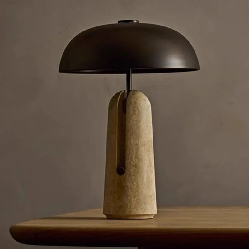 Lampe de Table Champignon en Travertin Style Wabi-Sabi