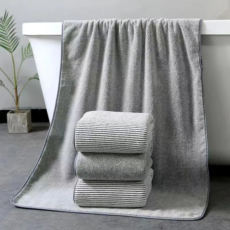 Set de Serviettes Bambou Rayées Séchage Rapide