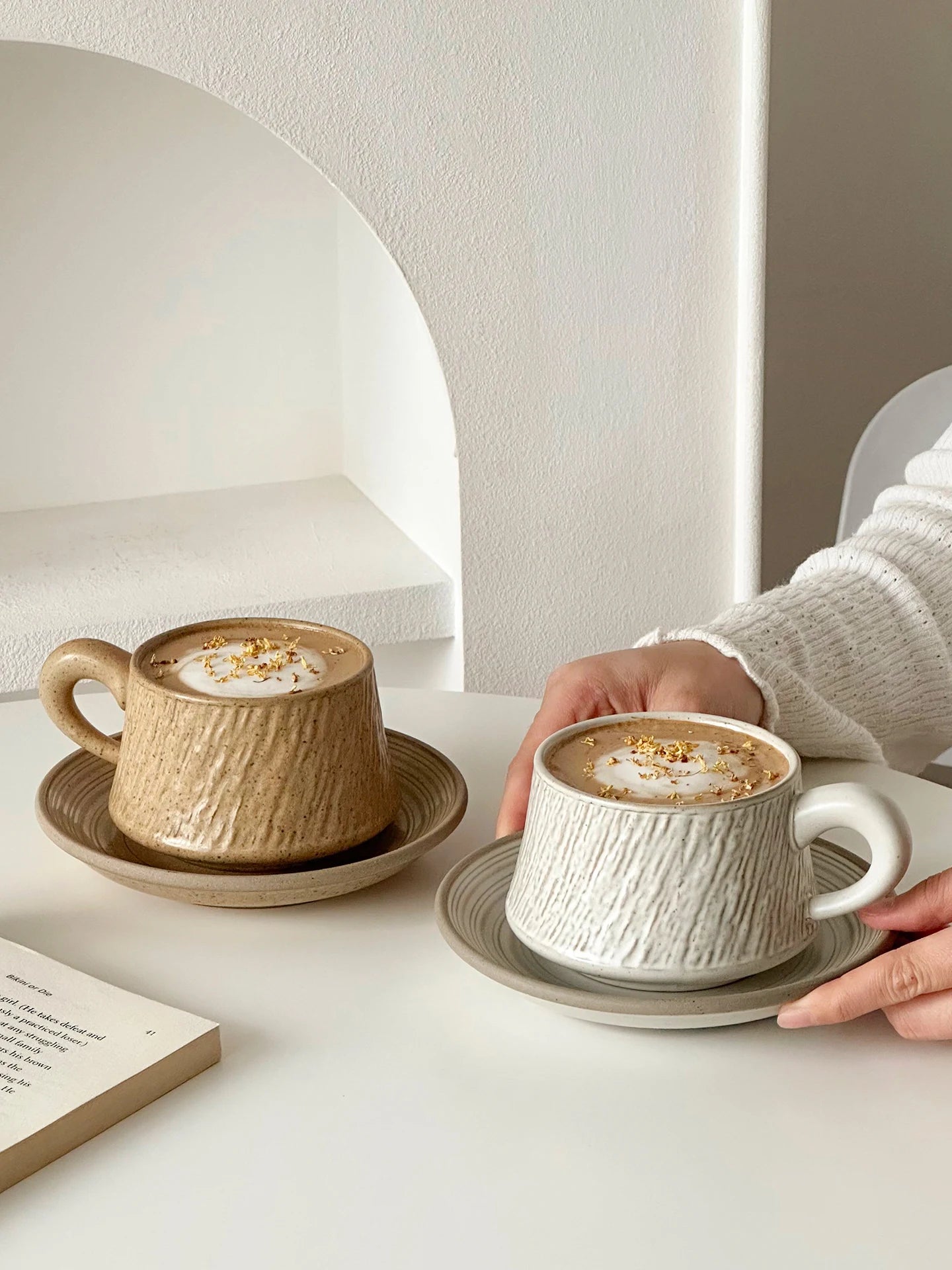 Ensemble Tasse et Assiette Rétro Haute Gamme Latte Art