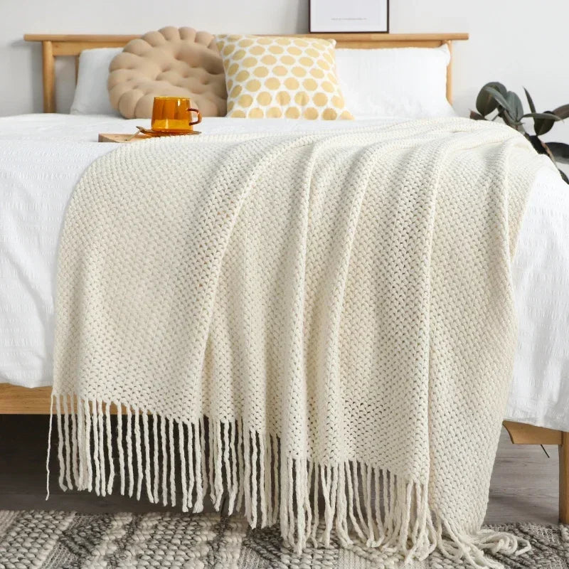 Plaid Tricoté Motif Géométrique - Style Américain