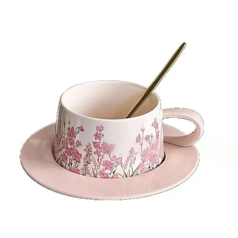 Tasse et Soucoupe en Céramique Rose - Style Français Rétro