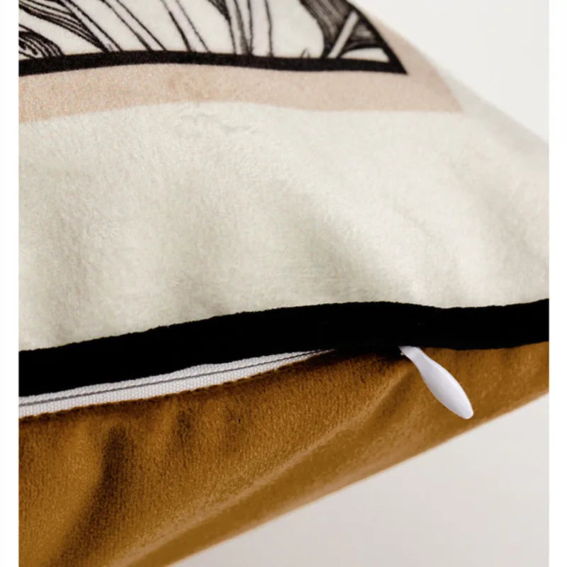 Housse de Coussin Florale en Velours - Style Rétro Noir et Blanc