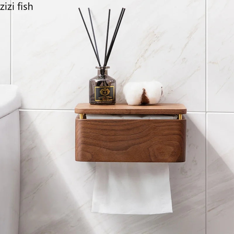 Distributeur de Papier Toilette Mural en Bois - Noyer