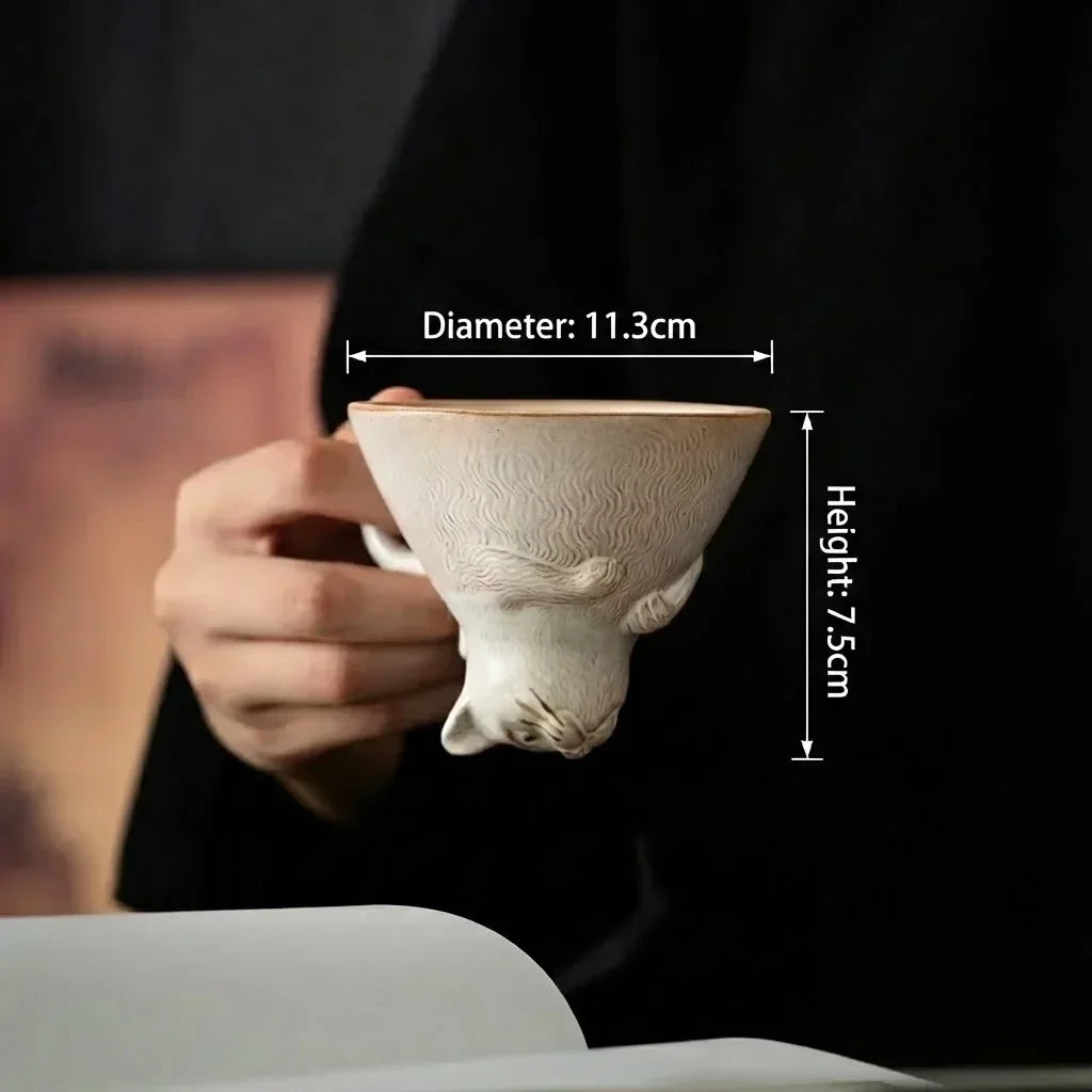 Tasse Sculpture Chat en Céramique Design Réversible