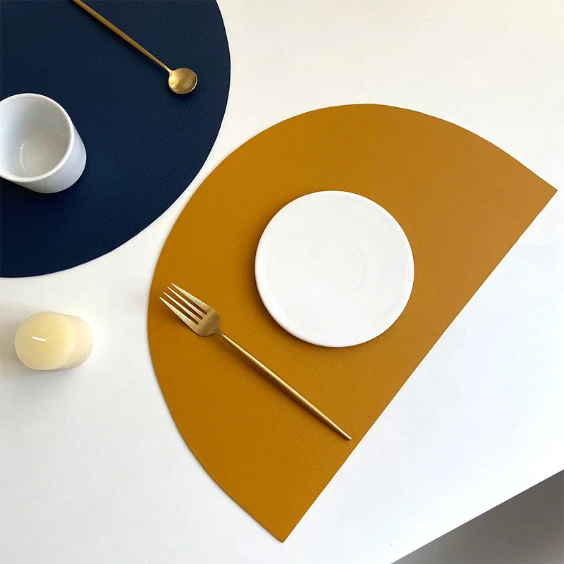 PU Leather Placemat – Semicircle Waterproof Table Mat