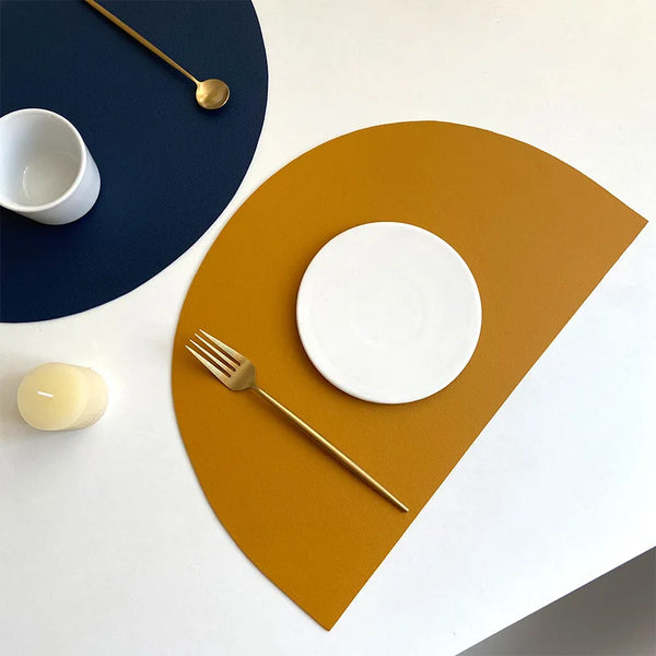 PU Leather Placemat – Semicircle Waterproof Table Mat