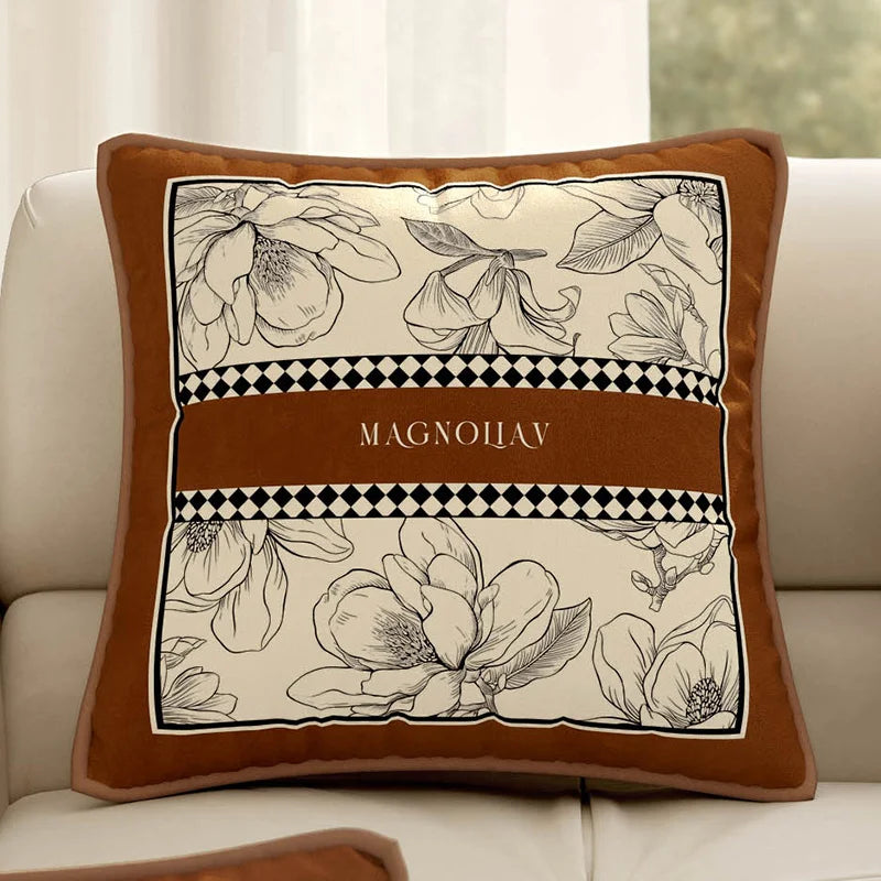 Housse de Coussin Florale Velours - Style Art Déco