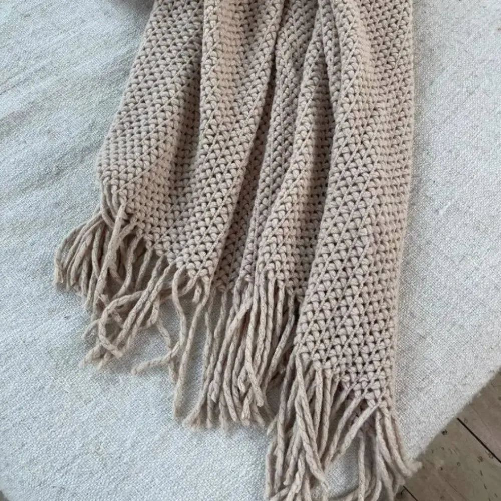 Jeté Tricoté Torsadé Kaki - Style Farmhouse Jacquard