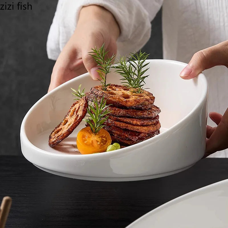 Assiette en Céramique Blanche pour Salade et Dim Sum